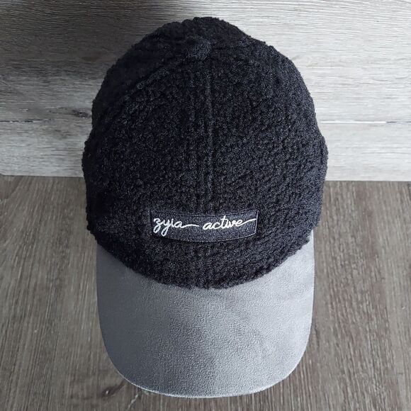 Zyia Active Hat Black Sherpa Gray suede Bill Adjustable Strapback Cap - Picture 2 of 6